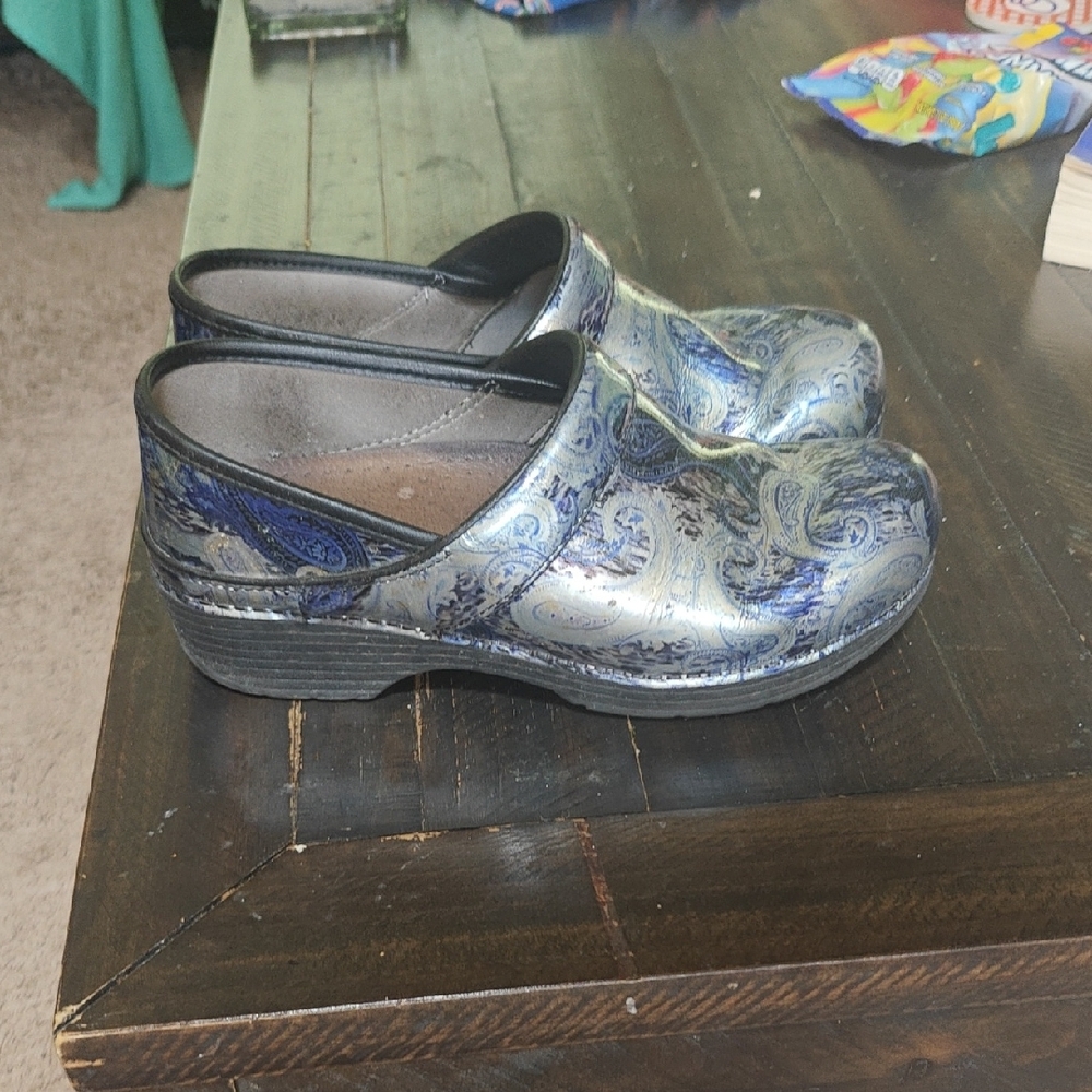 Dansko Blue and Cream Paisley Clogs - Picture 2 of 3